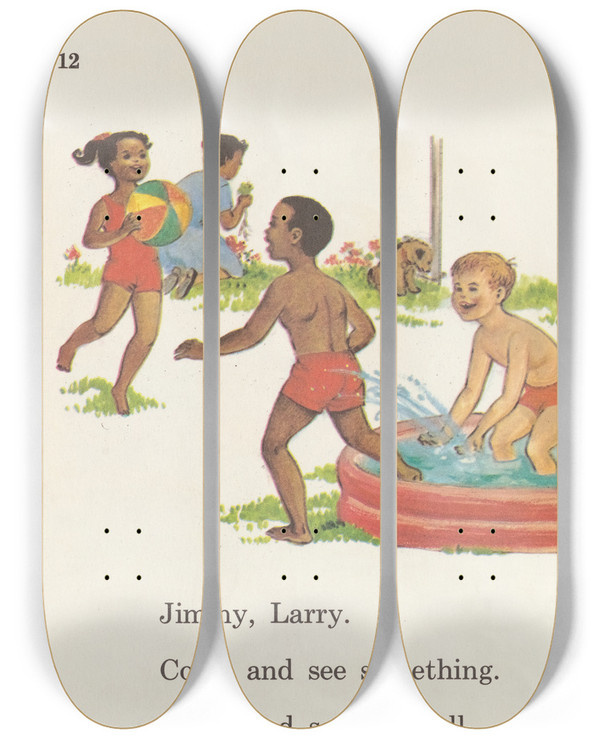 Triptych art skateboard deck of Ruth Ives Laugh With Larry Pl10 by Ruth Ives (1914)