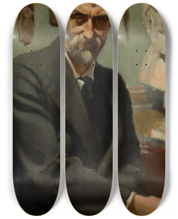 Triptych art skateboard deck of Stanisaw Dbicki Selfportrait_1 by Stanislaw Debicki (1866-1924)