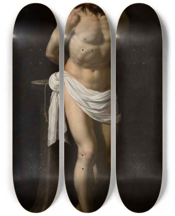 Triptych art skateboard deck of Guido Reni Christ At The Column by Guido Reni (1575-1642)