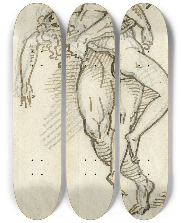 Triptych art skateboard deck of David Humbert De Superville Vrouw In Doodsangst In Mannenarm by David Humbert De Superville (1770-1849)
