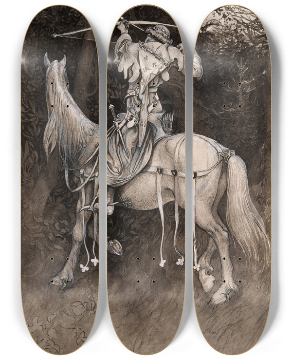 Triptych art skateboard deck of Carl Larsson Illustration To Singoallathe Wind Is My Lover By Viktor Rydberg_8 by Carl Larsson (1853-1919)