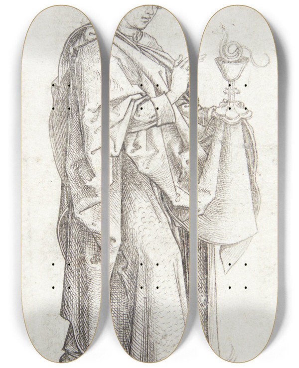 Triptych art skateboard deck of Martin Schongauer Apostlen Johannes by Martin Schongauer (1435-1491)