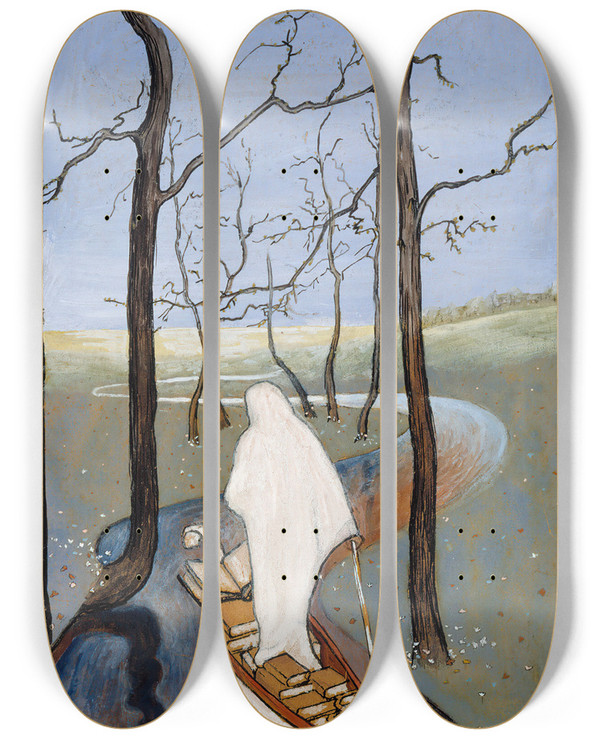 Triptych art skateboard deck of Hugo Simberg On The River Of Life by Hugo Simberg (1873-1917)