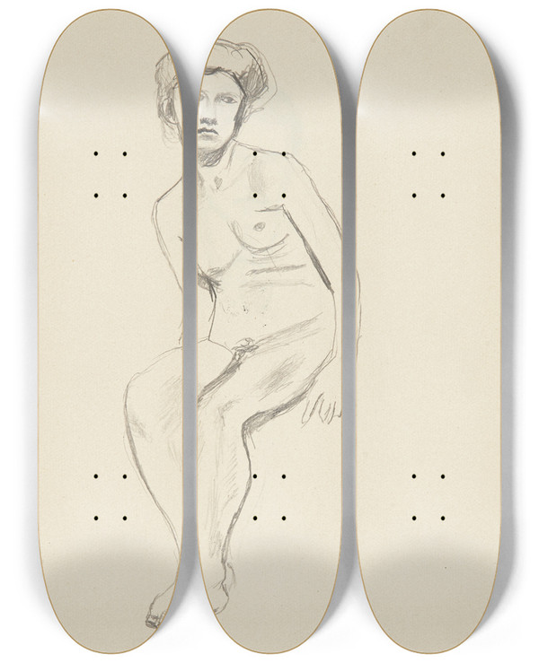 Triptych art skateboard deck of Adolf Sternschuss Akt Siedzcej Kobiety_5 by Adolf Sternschuss (1873-1915)
