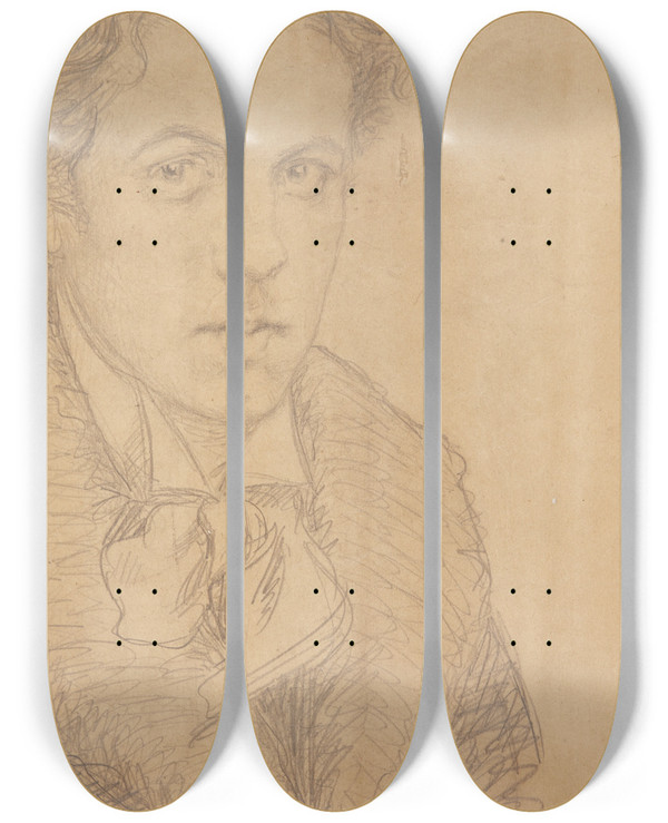 Triptych art skateboard deck of Harald Giersing Selvportrt by Harald Giersing (1881-1927)