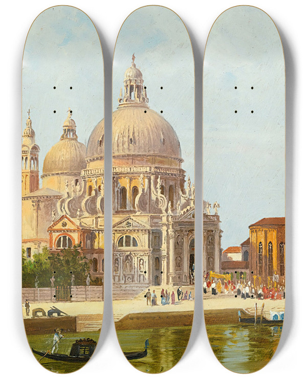 Triptych art skateboard deck of Antonietta Brandeis San Marco Della Salute Venice by Antonietta Brandeis (1848-1926)