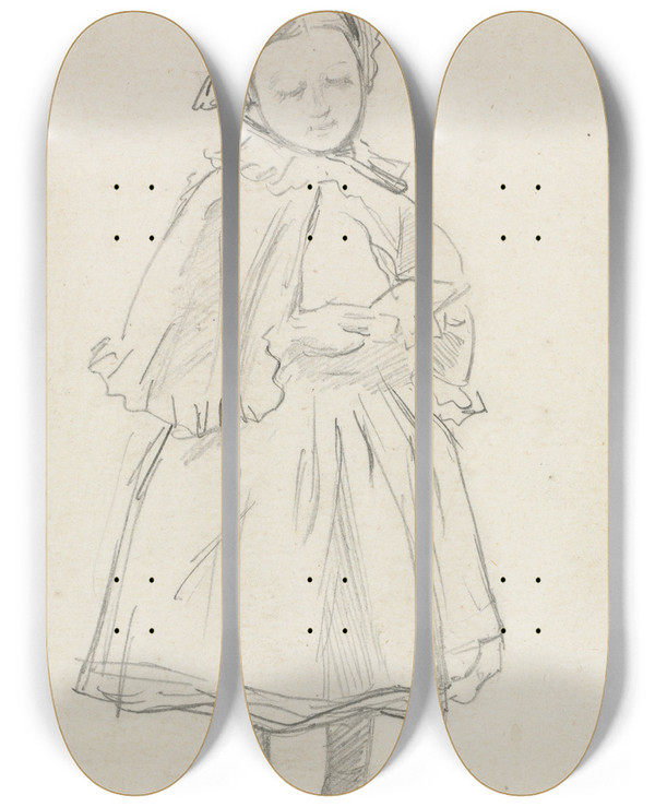 Triptych art skateboard deck of Charles Samuel Keene Study For A Little Girl by Charles Samuel Keene (1823-1891)