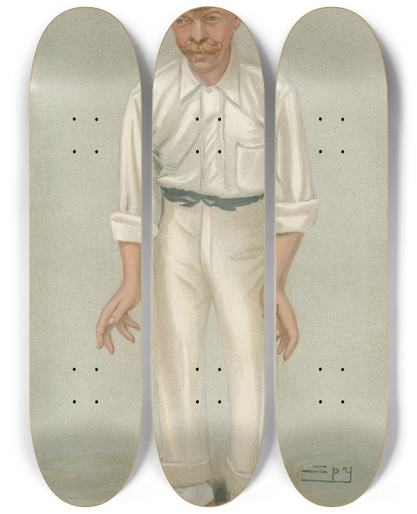 Triptych art skateboard deck of Leslie Matthew Ward Cricket Bobby Robert Abel 5 June 1902 by Leslie Matthew Ward (1851-1922)