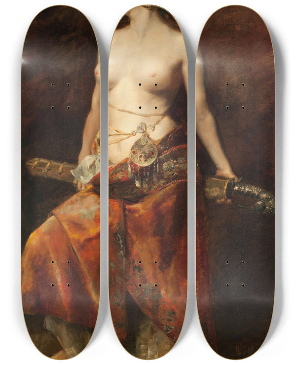 Triptych art skateboard deck of Francesc Masriera Salom by Francesc Masriera (1842-1902)