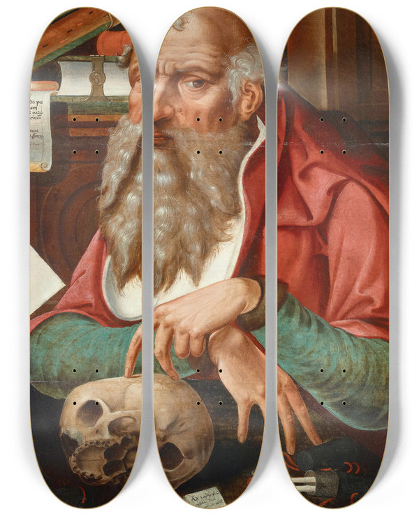 Triptych art skateboard deck of Circle Of Marinus Van Reymerswaele Saint Jerome In His Study by Circle Of Marinus Van Reymerswaele (1490-1546)