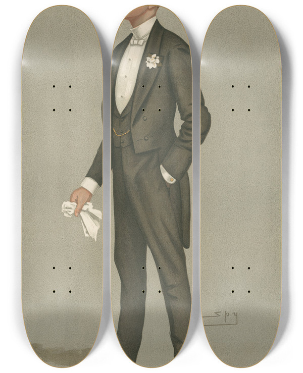 Triptych art skateboard deck of Leslie Matthew Ward Politicians Derby Day Lord Elcho March 25 1892 by Leslie Matthew Ward (1851-1922)