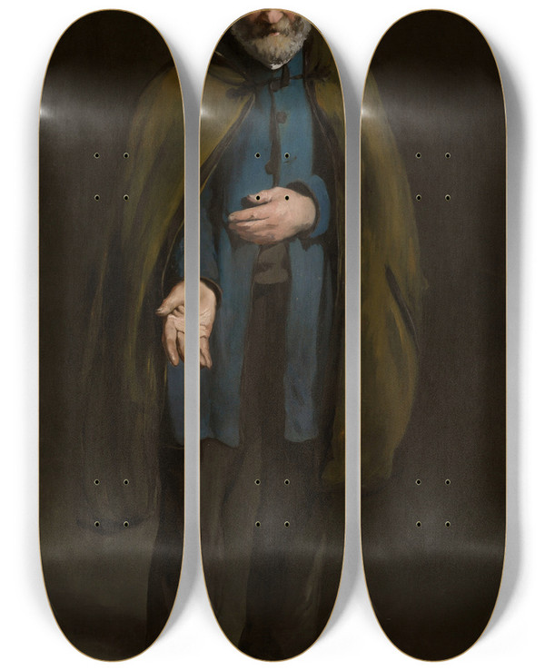 Triptych art skateboard deck of Douard Manet Beggar With A Duffle Coat Philosopher by douard Manet (1832-1883)