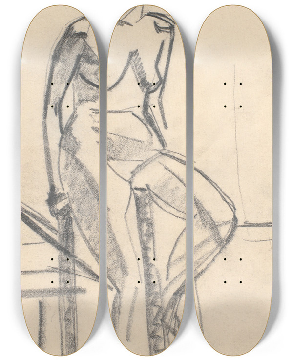 Triptych art skateboard deck of Karl Isakson Siddende Model by Karl Isakson (1878-1922)
