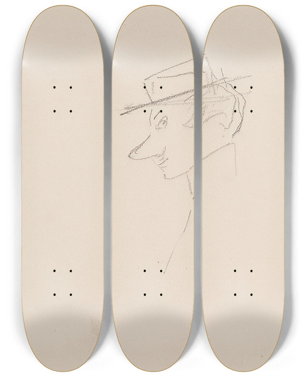 Triptych art skateboard deck of Henri De Toulouselautrec Profil by Henri de Toulouse-Lautrec (1864-1901)