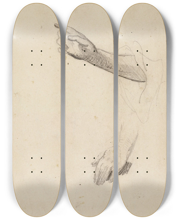 Triptych art skateboard deck of Narcissevirgile Diaz De La Pea Croquis De Main Droite Et De Main Gauche by Narcisse-Virgile Diaz de La Pea (1808-1876)