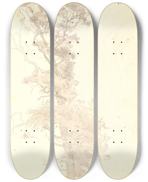 Triptych art skateboard deck of P C Skovgaard Et Stort Tr by P C Skovgaard (1817-1875)