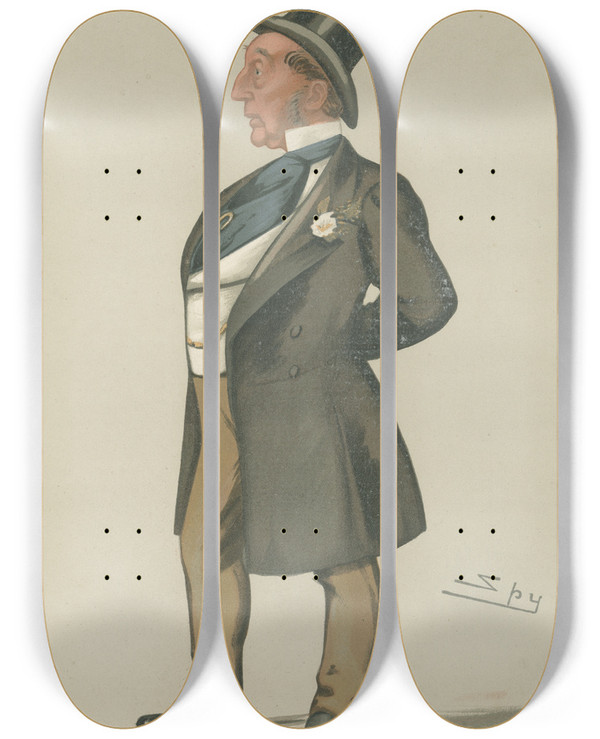 Triptych art skateboard deck of Leslie Matthew Ward Politicians Weymouth Mr Henry Edwards November 11 1882 by Leslie Matthew Ward (1851-1922)