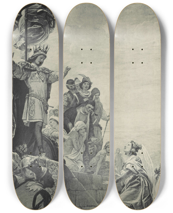 Triptych art skateboard deck of Eduard Von Steinle Illustration Zu Dem Mhrchen Vom Rhein Und Dem Mller Radlauf by Eduard Von Steinle (1810-1886)