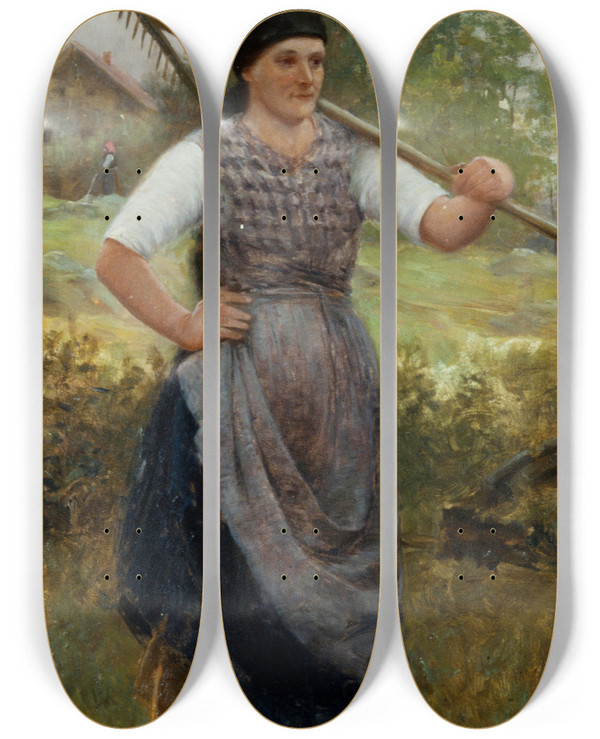Triptych art skateboard deck of Robert Koehler The Bohemian Peasant Girl by Robert Koehler (1850-1917)