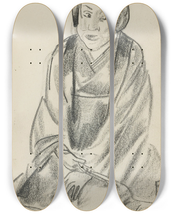 Triptych art skateboard deck of Alexandre Jacovleff Japanese Figure_3 by Alexandre Jacovleff (1887-1938)