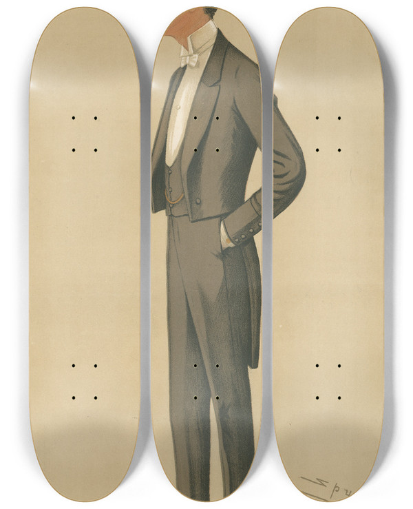 Triptych art skateboard deck of Leslie Matthew Ward Turf Devotees Billy Lord Lurgan January 9 1892 by Leslie Matthew Ward (1851-1922)