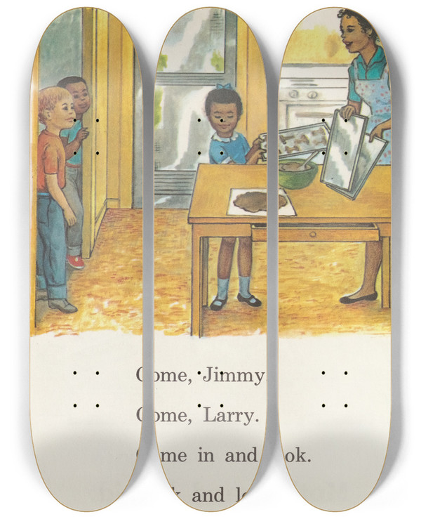 Triptych art skateboard deck of Ruth Ives Laugh With Larry Pl18 by Ruth Ives (1914)