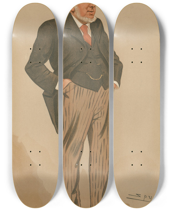 Triptych art skateboard deck of Leslie Matthew Ward Railway Officials A Railway Director Mr Charles Grey Mott 14 June 1894 by Leslie Matthew Ward (1851-1922)