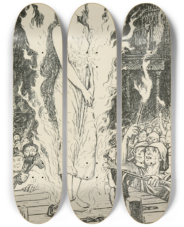 Triptych art skateboard deck of Henry Justice Ford Febillas Punishment by Henry Justice Ford (1860-1941)