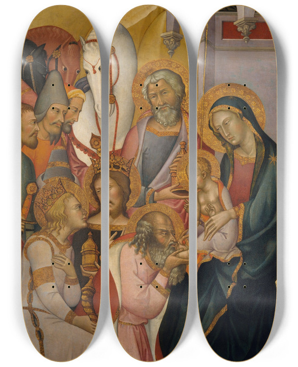Triptych art skateboard deck of Bartolo Di Fredi The Adoration Of The Magi by Bartolo di Fredi (1330-1410)
