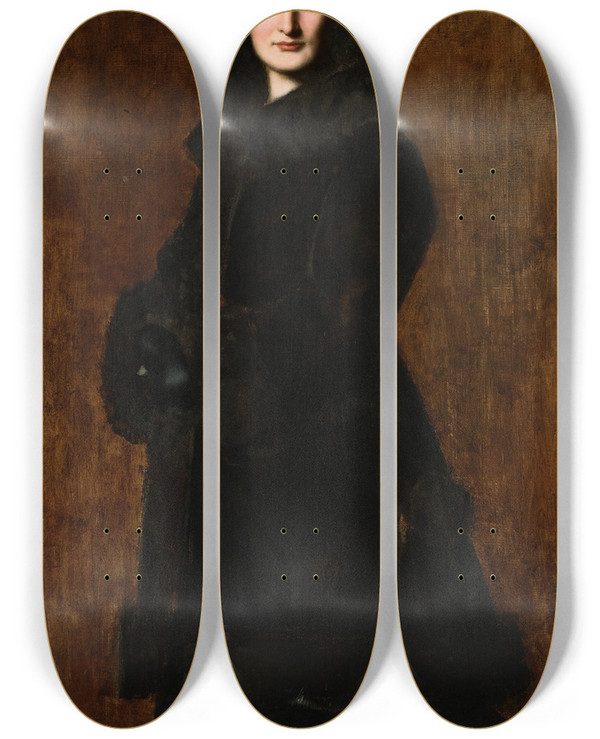 Triptych art skateboard deck of Jeanjacques Henner Portrait Of Madame Paul Duchesnefournet by Jean-Jacques Henner (1829-1905)