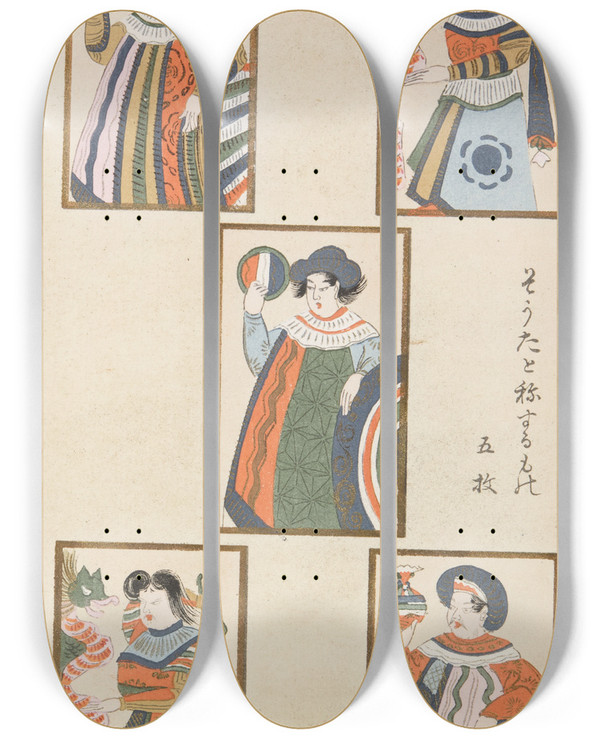 Triptych art skateboard deck of Shimizu Seif Unai No Tomo Pl 201 by Shimizu Seifu (1851-1913)