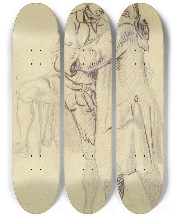 Triptych art skateboard deck of Daniel Nikolaus Chodowiecki Zwei Mnner Nehmen Abschied Voneinander by Daniel Nikolaus Chodowiecki (1726-1801)