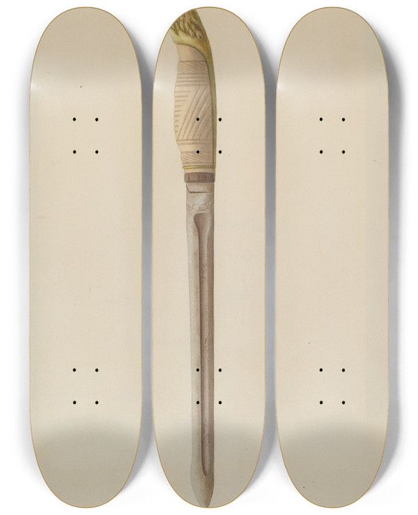 Triptych art skateboard deck of T Joyce Dagger by T Joyce