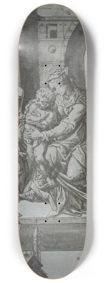 Francesco Pinna - The Virgin and Child with the Infant Baptist, Saint Elizabeth, a Kneeling Prelate, and Three Attendant Angels 8.25 inch art skate deck