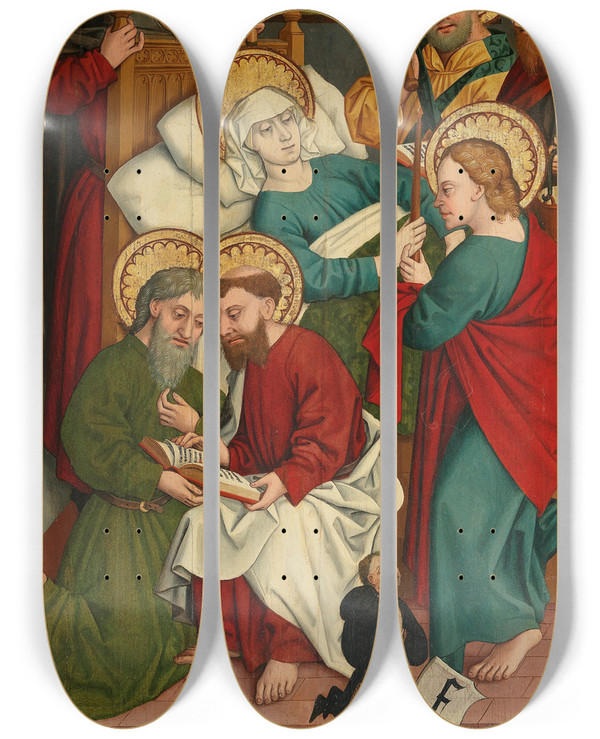 Triptych art skateboard deck of Hans Murer An Altarwing With The Death Of The Virgin by Hans Murer (1446-1486)