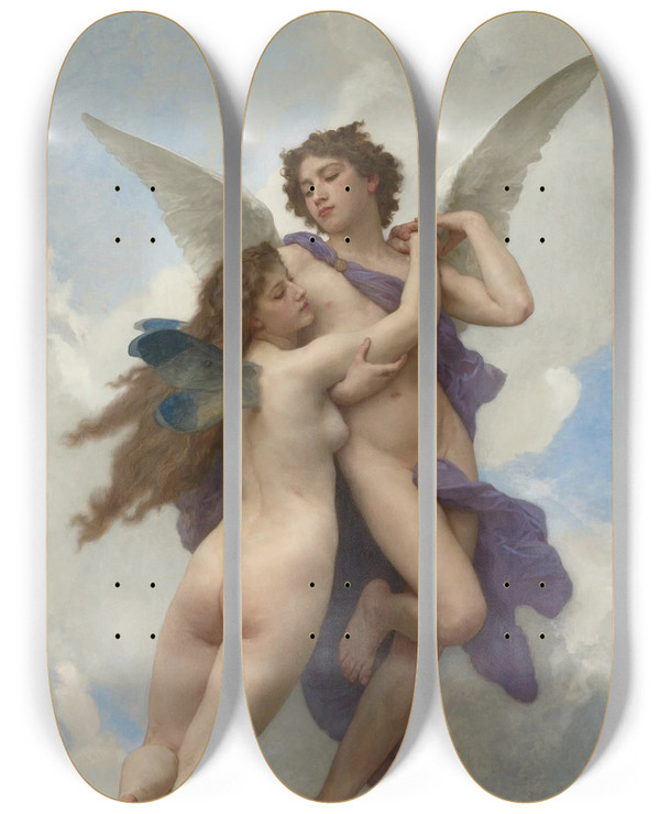 Triptych art skateboard deck of William Bouguereau Lamour Et Psych by William Bouguereau (1825-1905)