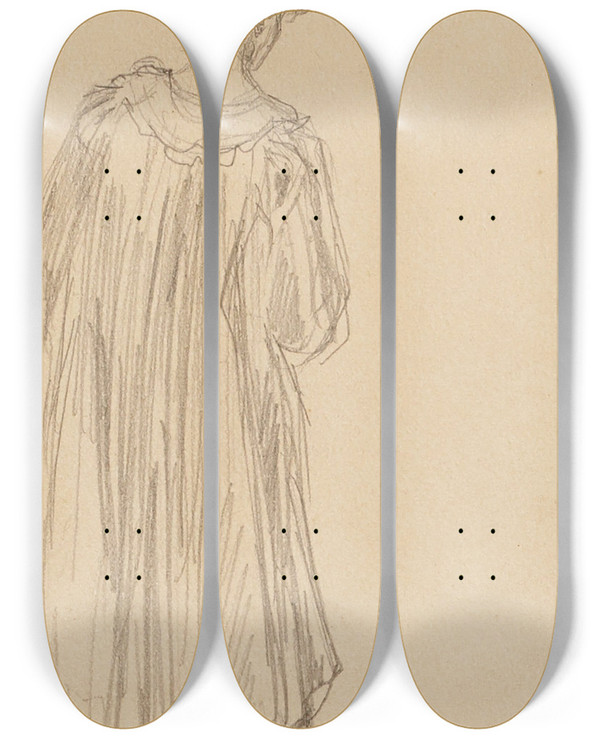 Triptych art skateboard deck of Frdric Houbron Femme En Peignoir Vue De Dos by Frederic Houbron (1851-1908)