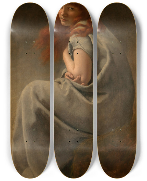 Triptych art skateboard deck of Gustave Boulanger A Shy Beauty by Gustave Boulanger (1824-1888)