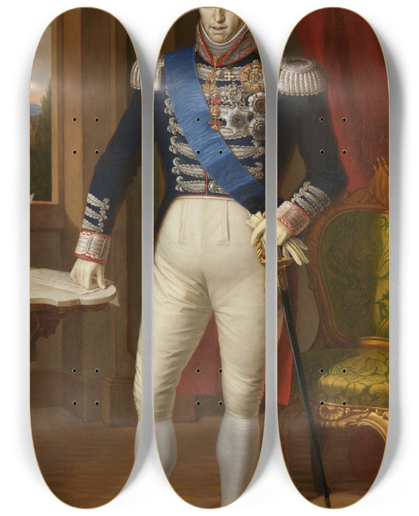 Triptych art skateboard deck of Francesco Marabotti Portait Of Carlo Felice by Francesco Marabotti (19-)
