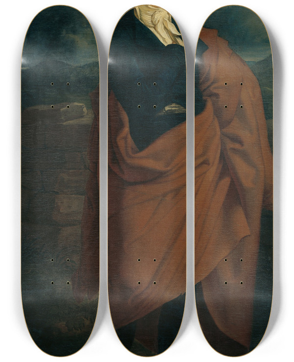 Triptych art skateboard deck of Karl Russ Selbstbildnis In Ganzer Figur by Karl Russ (1779-1843)