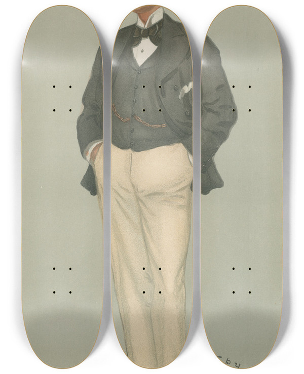 Triptych art skateboard deck of Leslie Matthew Ward Yachting Devotees Shamrock Sir Thomas Johnstone Lipton September 19 1901 by Leslie Matthew Ward (1851-1922)
