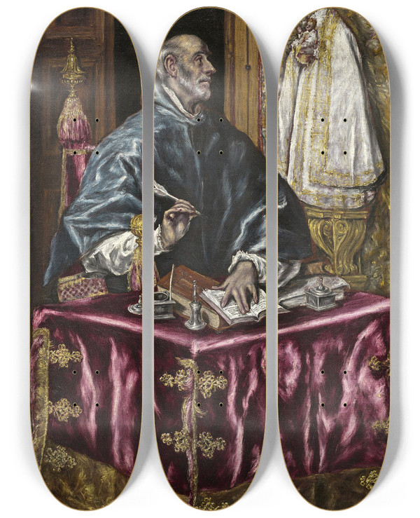 Triptych art skateboard deck of El Greco Domenikos Theotokopoulos Saint Ildefonso by El Greco Domenikos Theotokopoulos (1540-1614)