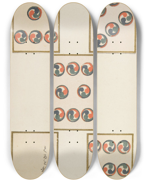 Triptych art skateboard deck of Shimizu Seif Unai No Tomo Pl 207 by Shimizu Seifu (1851-1913)