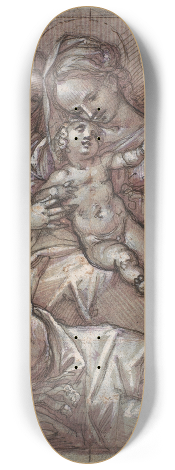 Francesco Rustici - The Virgin Mary and the Child Jesus with John the Baptist as a boy, Bernardino of Siena, Kathrine of Siena, the archangel Michael and a bearded saint 8.25 inch art skate deck