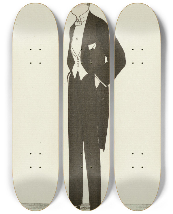 Triptych art skateboard deck of Bernard Boutet De Monvel Habit De Soir by Bernard Boutet De Monvel (1881-1949)