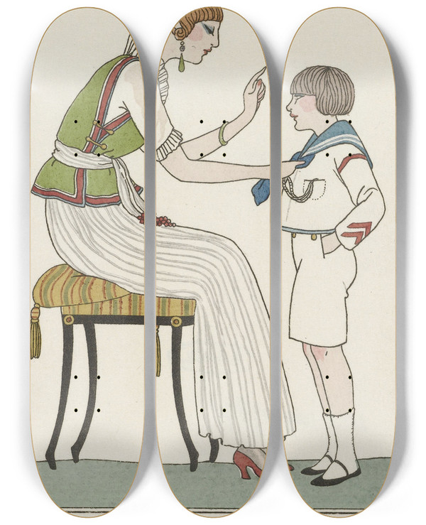 Triptych art skateboard deck of George Barbier Blouse Japonais by George Barbier (1882-1932)