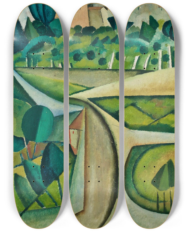Triptych art skateboard deck of Amadeo De Souzacardoso Manhufe Landscape by Amadeo de Souza-Cardoso (1887-1918)