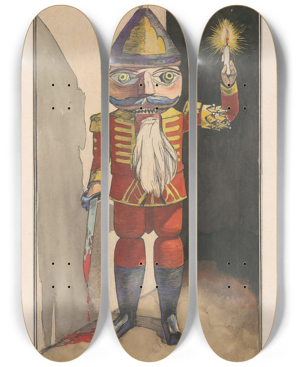 Triptych art skateboard deck of Willem Wenckebach Notenkraker Met Een Kaars En Bloederig Zwaard by Willem Wenckebach (1860-1937)