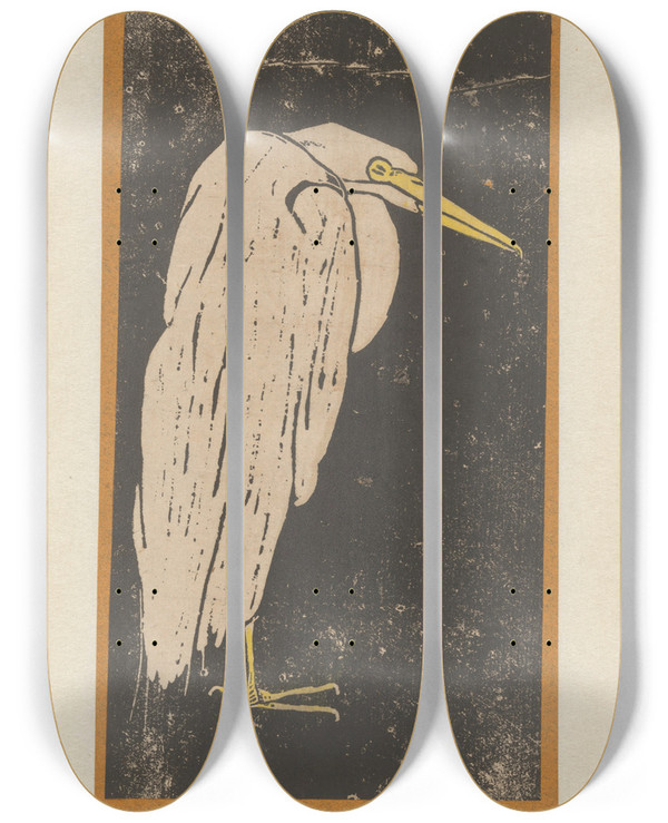 Triptych art skateboard deck of Reinier Willem Petrus De Vries Staande Maraboe by Reinier Willem Petrus De Vries (1874-1952)