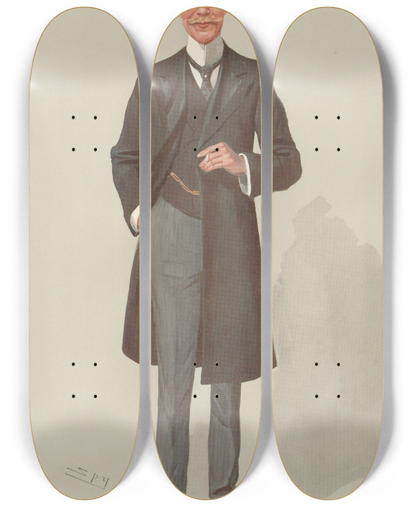 Triptych art skateboard deck of Leslie Matthew Ward Politicians East St Pancras Mr Hugh Cecil 23 October 1907 by Leslie Matthew Ward (1851-1922)